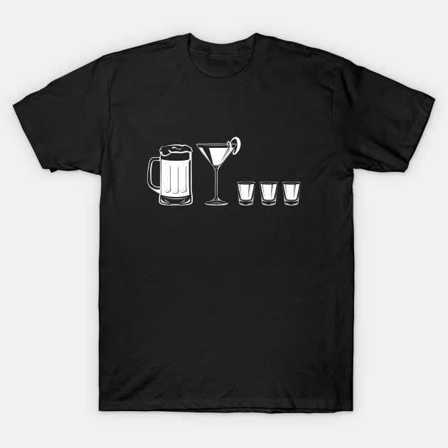 Stick Figure Family - Alcohol Themed - 3 Shots T-Shirt by Ottie and Abbotts